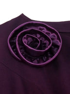 DRESS A Line Dress Asymmetrical Neck 3D Flower Patchwork Pleated