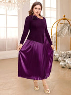 DRESS A Line Dress Asymmetrical Neck 3D Flower Patchwork Pleated