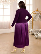 DRESS A Line Dress Asymmetrical Neck 3D Flower Patchwork Pleated