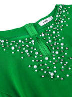 DRESS A Line Dress O Neck Beading Mesh Patchwork Lantern Sleeves