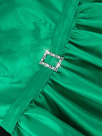 DRESS A Line Dress Short Sleeves Cut Out Chest Diamond Buckle