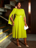 DRESS A Line Party Dress O Neck Cloak Sleeve Beading High Waist