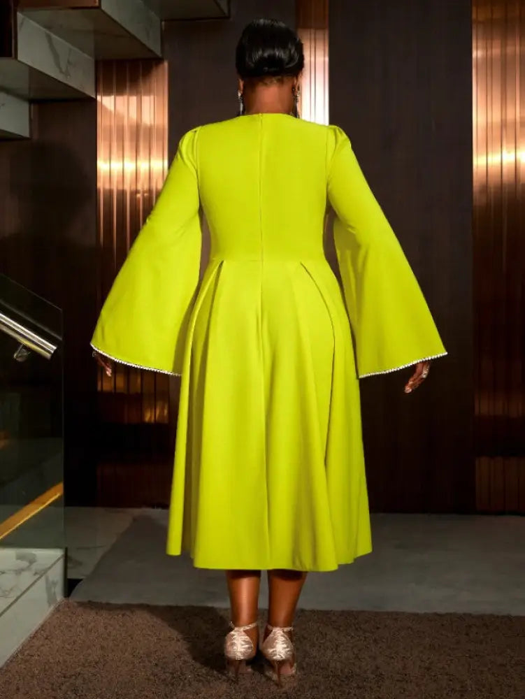 DRESS A Line Party Dress O Neck Cloak Sleeve Beading High Waist