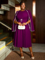 DRESS A Line Party Dress O Neck Cloak Sleeve Beading High Waist