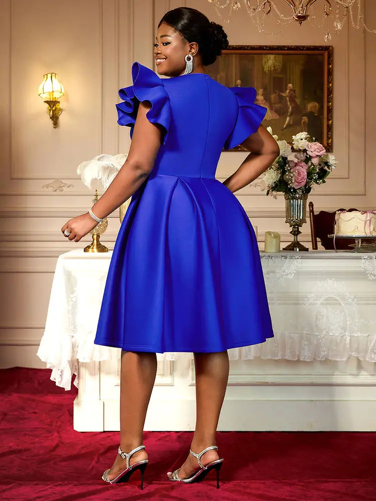 DRESS A Line Party Dresses V Neck Ruffles Sleeves Occasion Birthday Event
