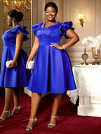 DRESS A Line Party Dresses V Neck Ruffles Sleeves Occasion Birthday Event