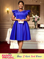 DRESS A Line Party Dresses V Neck Ruffles Sleeves Occasion Birthday Event