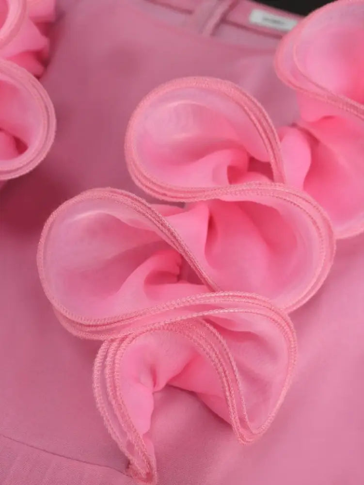 DRESS A Line Ruffles Pleated Bodycon Dress for Women Pink