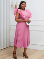 DRESS A Line Ruffles Pleated Bodycon Dress for Women Pink