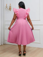 DRESS A Line Ruffles Pleated Bodycon Dress for Women Pink