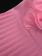 DRESS A Line Ruffles Pleated Bodycon Dress for Women Pink