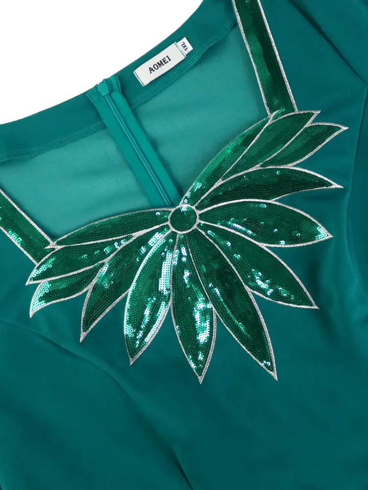 DRESS A Line Wedding Guest Dresses V Neck Embroidered Sequin Green