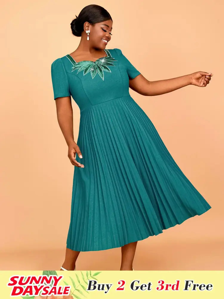 DRESS A Line Wedding Guest Dresses V Neck Embroidered Sequin Green