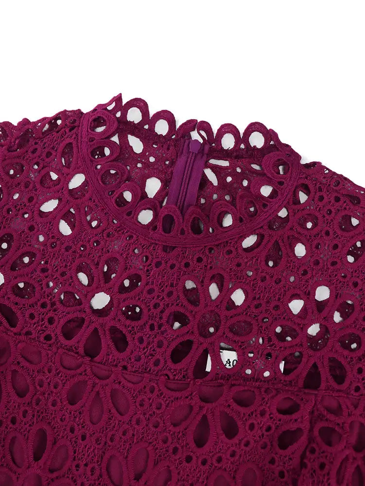 DRESS A-line White Party Dress Hollow-out Sexy Lace Dresses