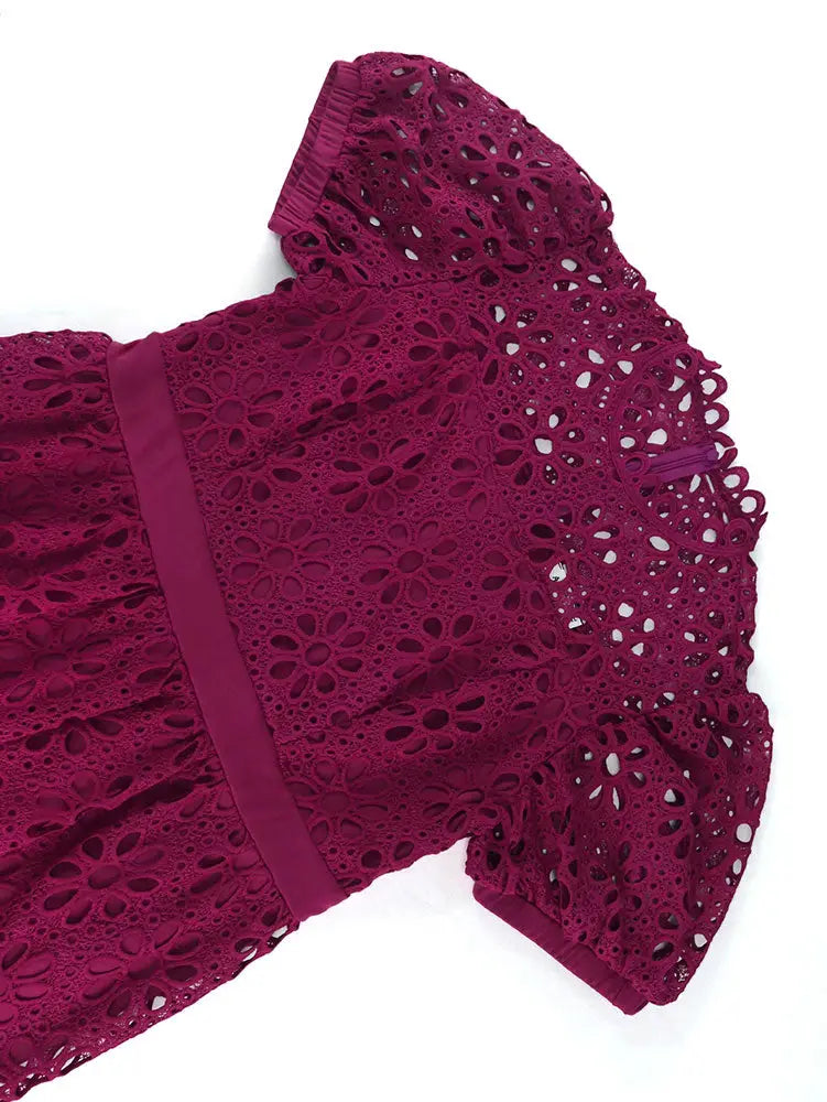 DRESS A-line White Party Dress Hollow-out Sexy Lace Dresses