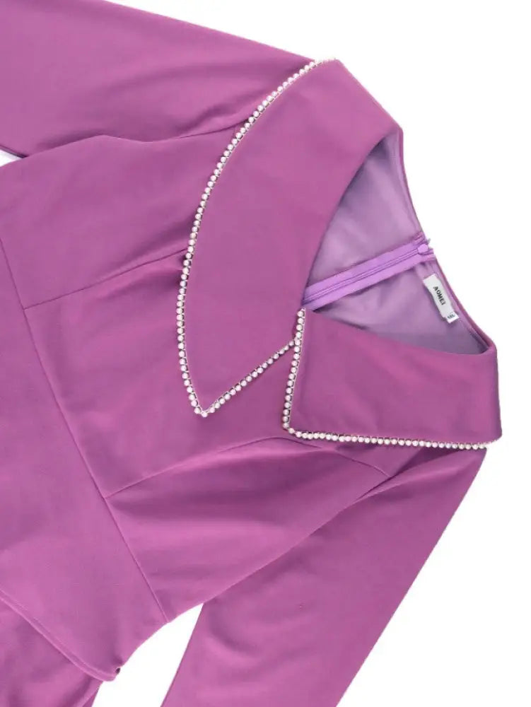 DRESS Asymmetric Split V Neck Dress Beaded Long Sleeve Ruffles