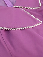 DRESS Asymmetric Split V Neck Dress Beaded Long Sleeve Ruffles