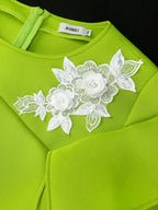 DRESS Asymmetrical Dress O Neck Appliques Long Sleeve Ruffles
