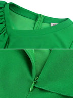 DRESS Asymmetrical Neck Ruffles Short Sleeve Pleated Dress