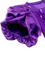 DRESS Beaded Dress Short Sleeve Purple Ruffle Bubble Sleeve Square Neck