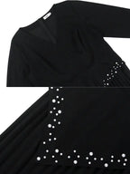 DRESS Beading Pleated A Line Dress V Neck Long Flare Sleeve Maxi