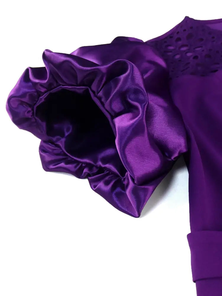 DRESS Beautiful Church Dresses Lace Short Sleeve Purple