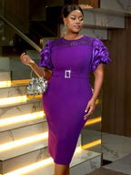 DRESS Beautiful Church Dresses Lace Short Sleeve Purple