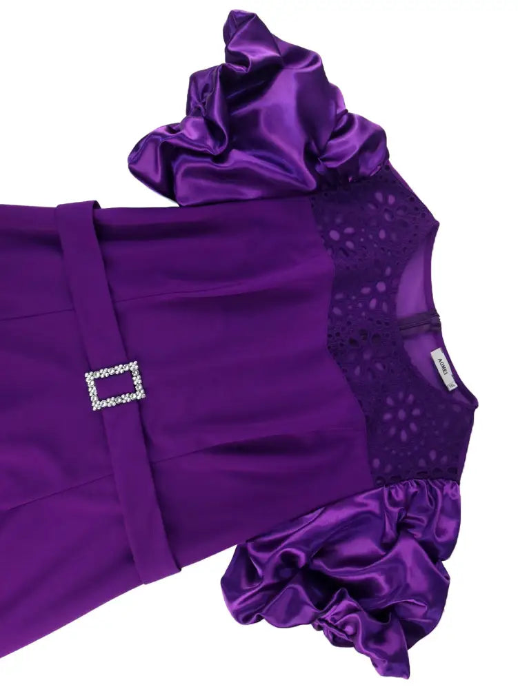 DRESS Beautiful Church Dresses Lace Short Sleeve Purple