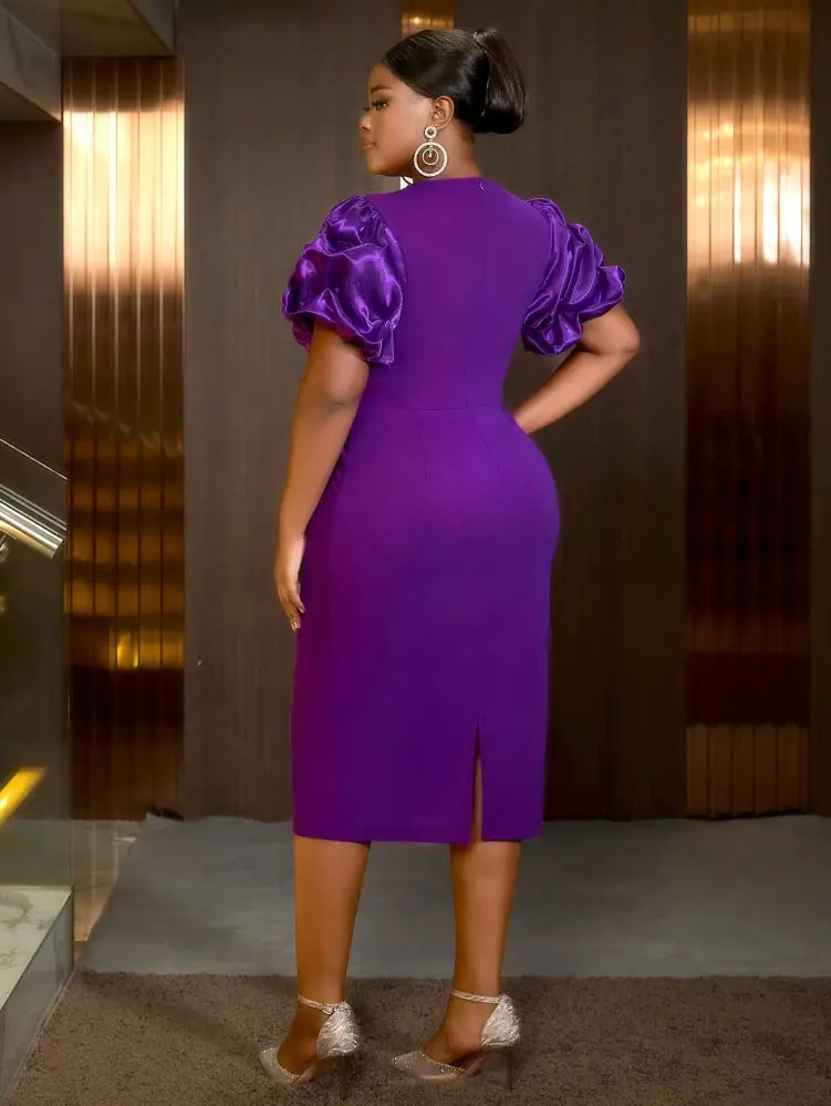 DRESS Beautiful Church Dresses Lace Short Sleeve Purple