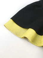 Black Ruffle Sleeve A Line Dress with Gold Patchwork Fabric