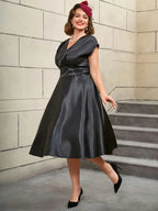 Black Sleeveless A Line Dress Elegant Office Wear Black Bridesmaid Dresses