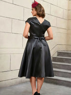Black Sleeveless A Line Dress Elegant Office Wear Black Bridesmaid Dresses