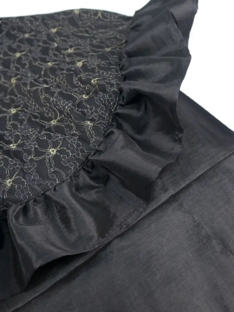 Black Vintage Dress Mock Neck Cape Sleeve Lace Patchwork High Waist Slim