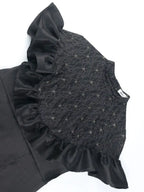 Black Vintage Dress Mock Neck Cape Sleeve Lace Patchwork High Waist Slim