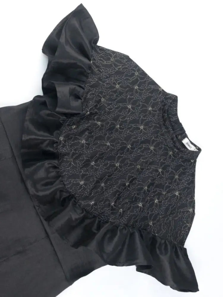 Black Vintage Dress Mock Neck Cape Sleeve Lace Patchwork High Waist Slim