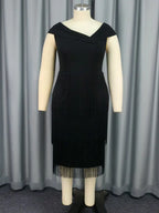 Black Wedding Guest Dress Short Tassel Party Fringe