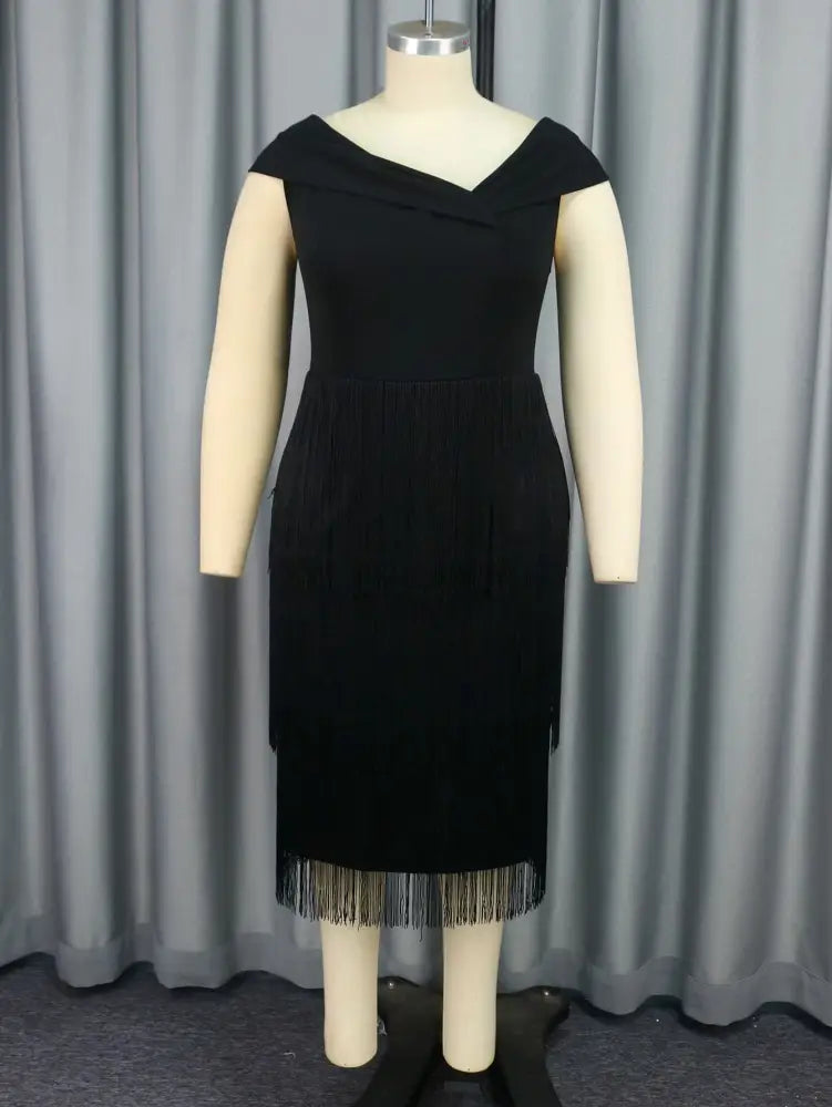 Black Wedding Guest Dress Short Tassel Party Fringe