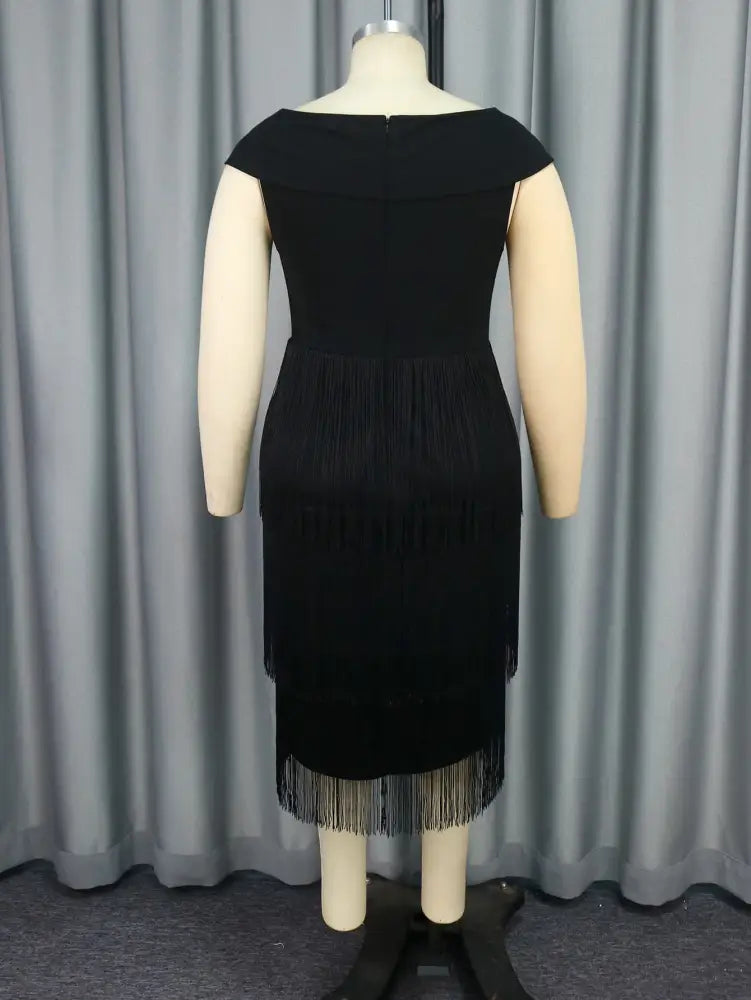 Black Wedding Guest Dress Short Tassel Party Fringe