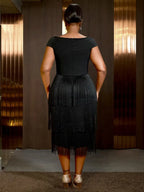 Black Wedding Guest Dress Short Tassel Party Fringe