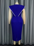 Blue Dresses for Wedding Color Block 3D Flower Ruffle Sleeve Formal Mother of the Bride Dresses