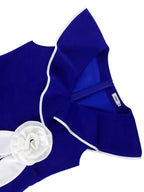 Blue Dresses for Wedding Color Block 3D Flower Ruffle Sleeve Formal Mother of the Bride Dresses