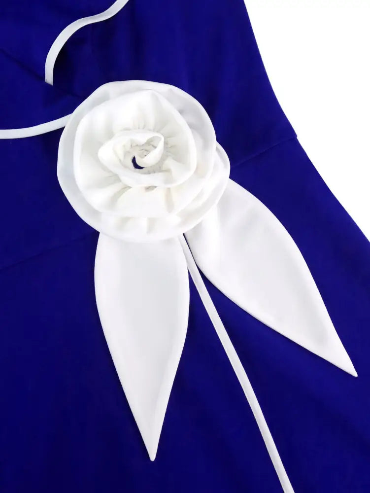 Blue Dresses for Wedding Color Block 3D Flower Ruffle Sleeve Formal Mother of the Bride Dresses