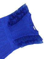 Blue Mesh Party Dress O Neck Ruffles Fish Net A Line