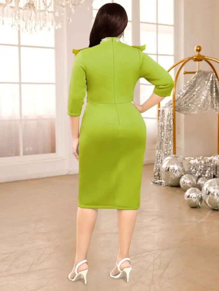 Bodycon Dress Stand Collar Mesh Patchwork Beading Ruffles