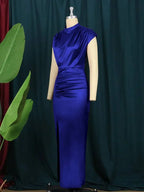 Bodycon Long Dress Women Ruched Slit Cocktail Party Dresses