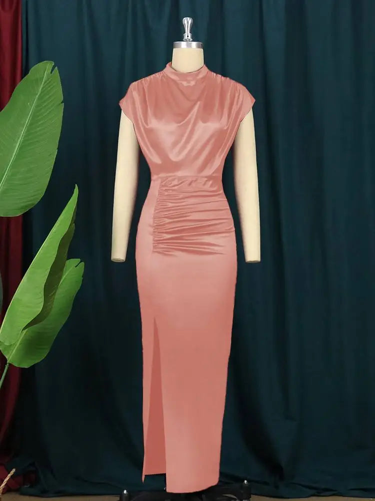 Bodycon Long Dress Women Ruched Slit Cocktail Party Dresses