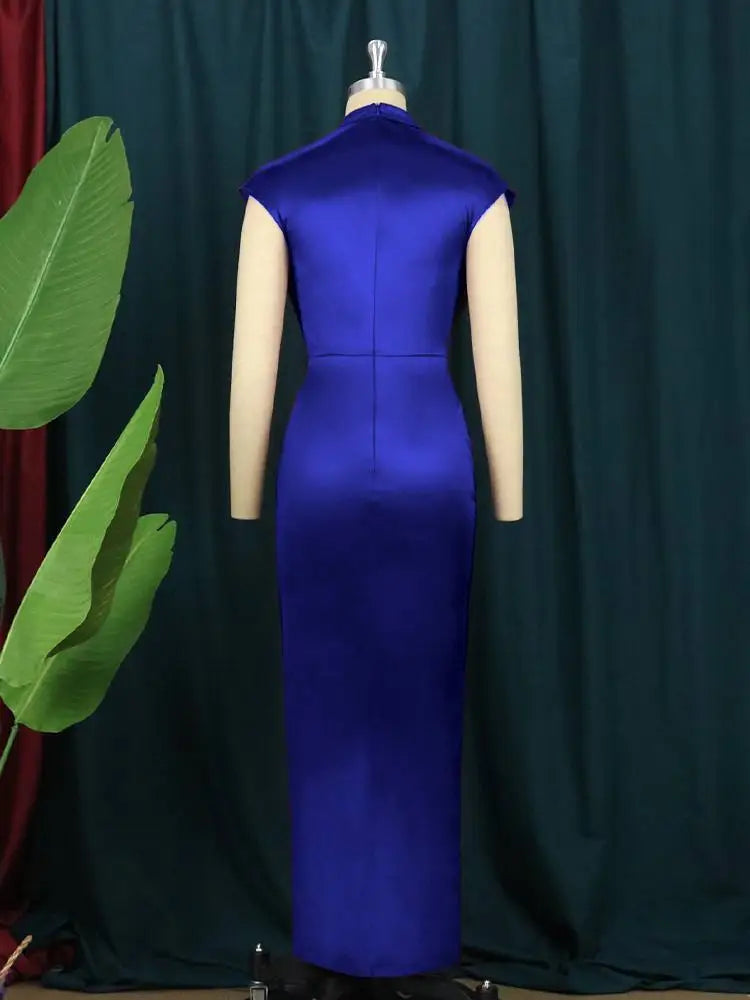 Bodycon Long Dress Women Ruched Slit Cocktail Party Dresses