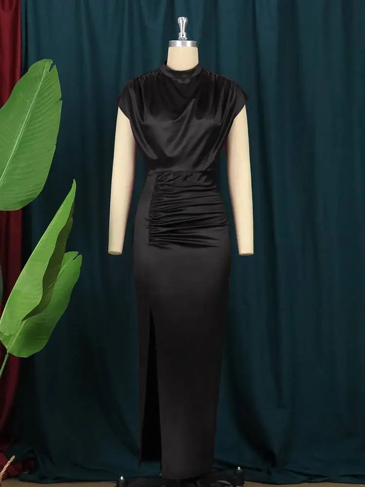 Bodycon Long Dress Women Ruched Slit Cocktail Party Dresses