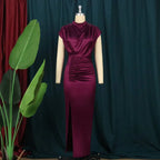 Bodycon Long Dress Women Ruched Slit Cocktail Party Dresses