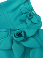 Bodycon Midi Dresses Irregular Neck 3D Flower Short Sleeve